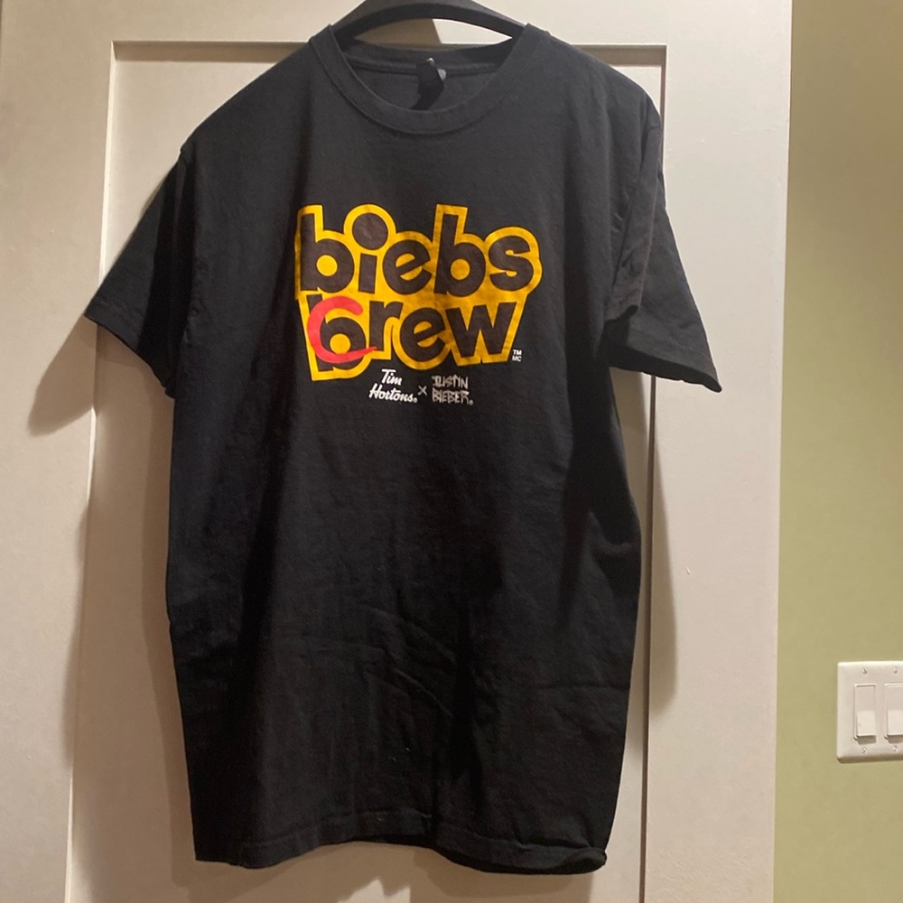Mens size M Justin Bieber + Tim Hortons tshirt.